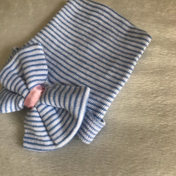 Newborn Baby Girl Big Bow Blue Pink Beanie Hat - Picture 5 of 6